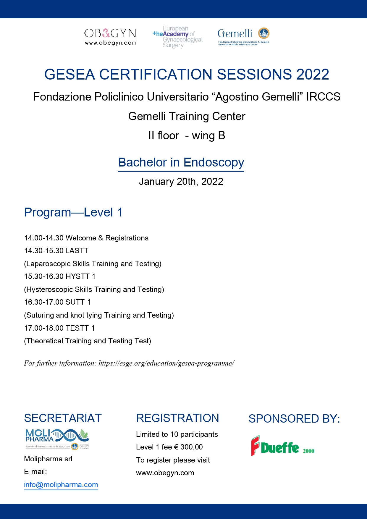 Programma GESEA CERTIFICATION SESSIONS 2022 - Bachelor in Endoscopy